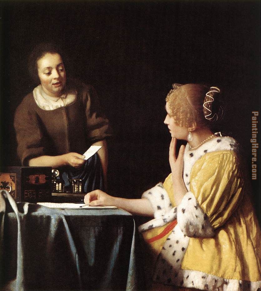 Lady with Her Maidservant Holding a Letter painting - Johannes Vermeer Lady with Her Maidservant Holding a Letter art painting